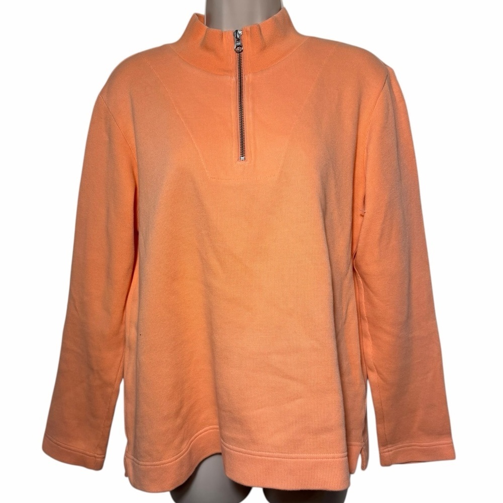 PENDLETON creamsicle orange quarter zip pullover sweater 100% cotton sz S petite